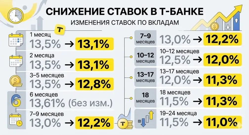 Т-Банк снижает ставки с 25.03.26