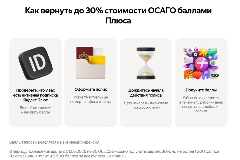 Яндекс: кэшбэк 30% за ОСАГО