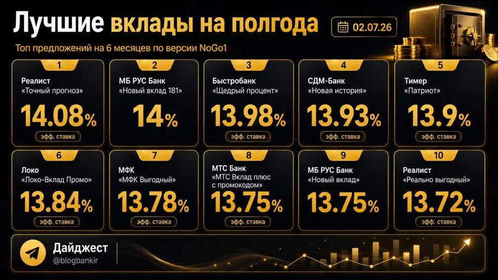 Лучшие вклады на полгода (02.07.2026)