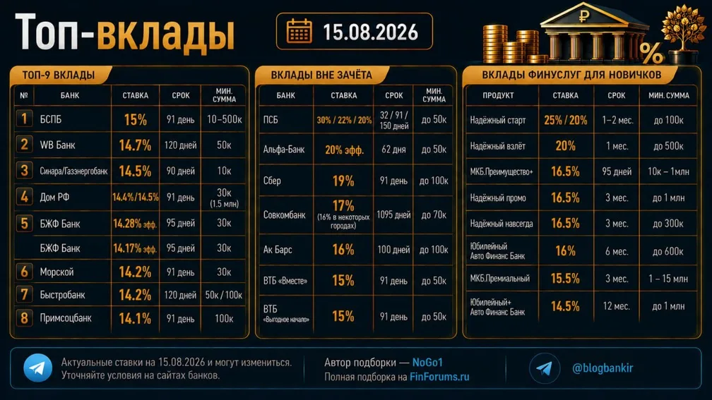 Самые выгодные вклады (15.08.2026)