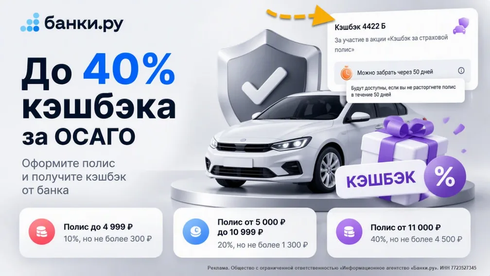 Бонус за ОСАГО через Банки.ру до 40%