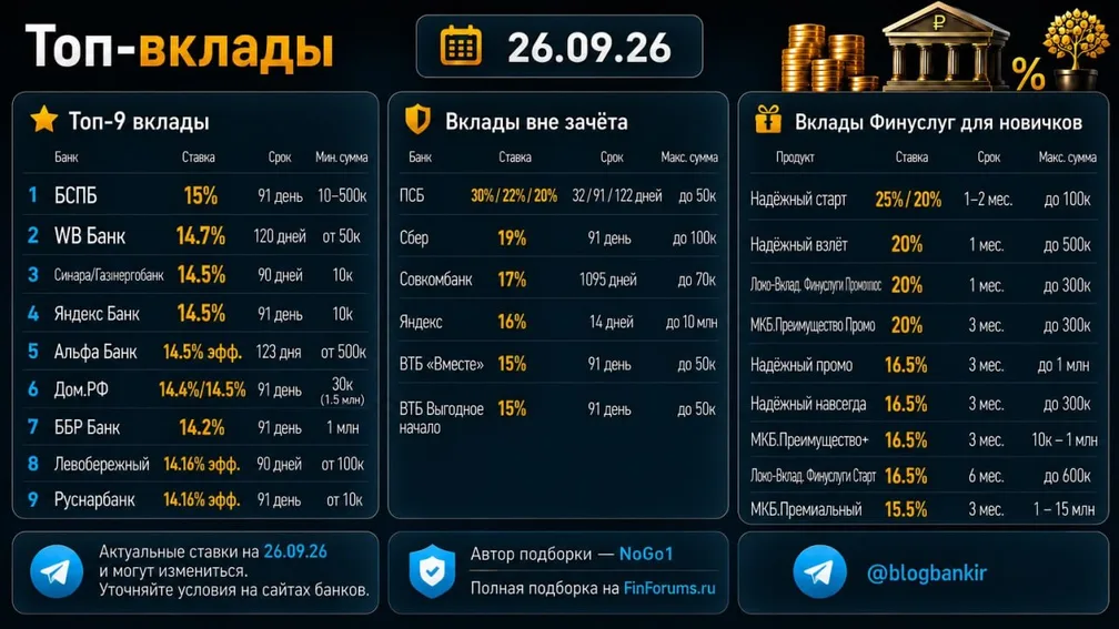 Самые выгодные вклады (26.09.2026)