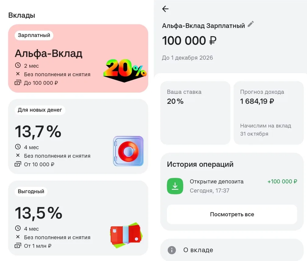 Вклад 20% годовых в Альфе