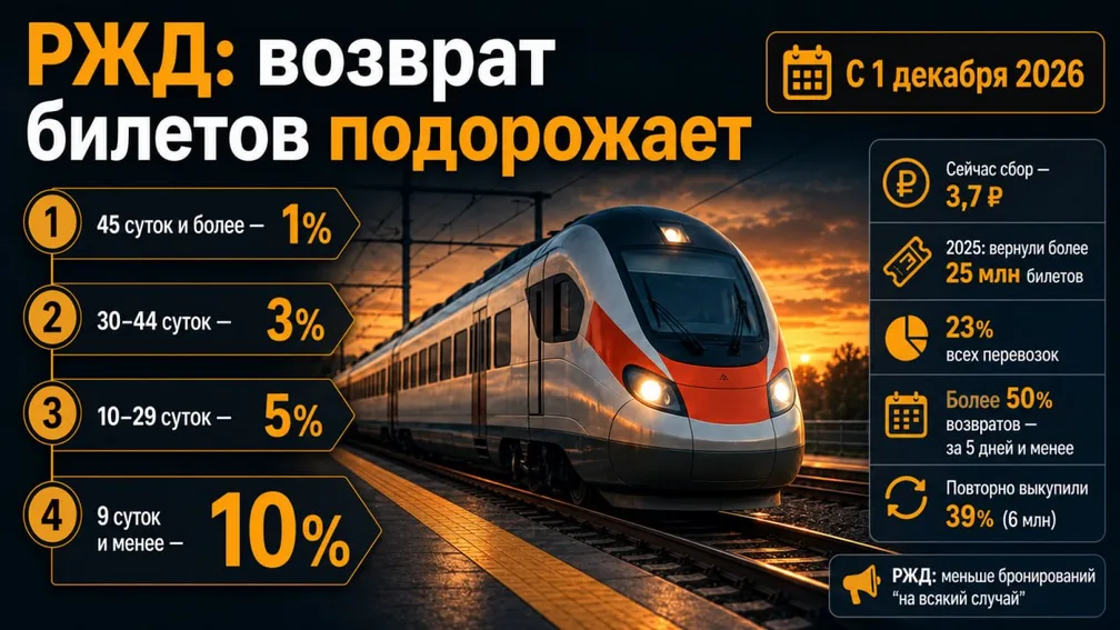 РЖД: изменится сбор за возврат билетов