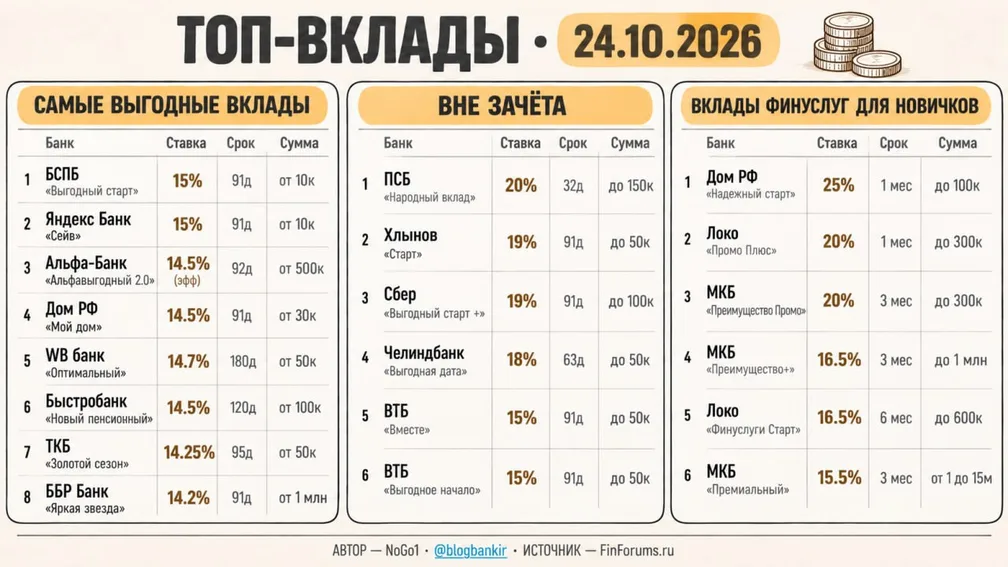 Самые выгодные вклады (24.10.2026)