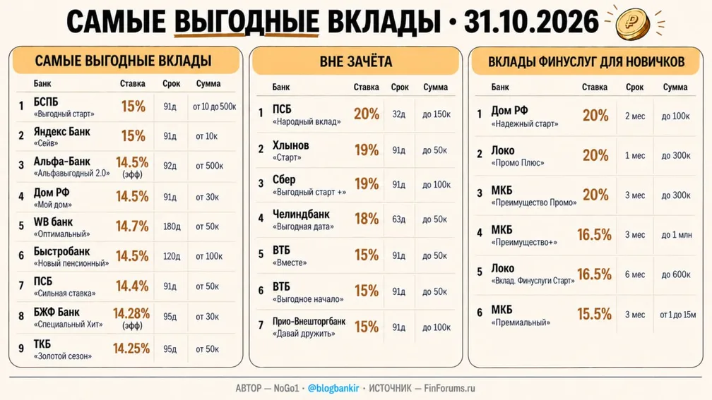 Самые выгодные вклады (31.10.2026)